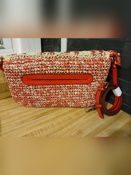 Patricia Nash Pink/Creme Raffia Crossbody & Dustbag - Picture 4 of 5